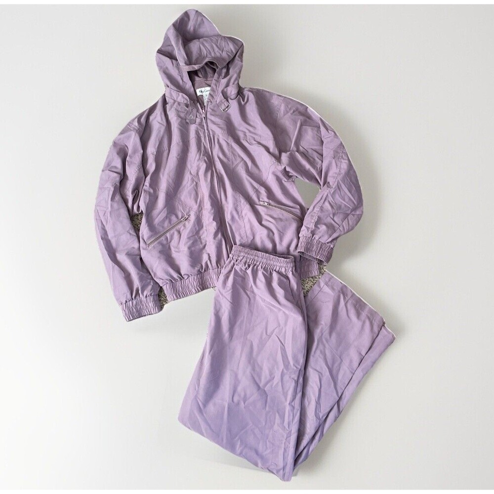 Vintage Oleg Cassini Windbreaker Outfit Set XL Lavender Purple Jacket Pants 80s